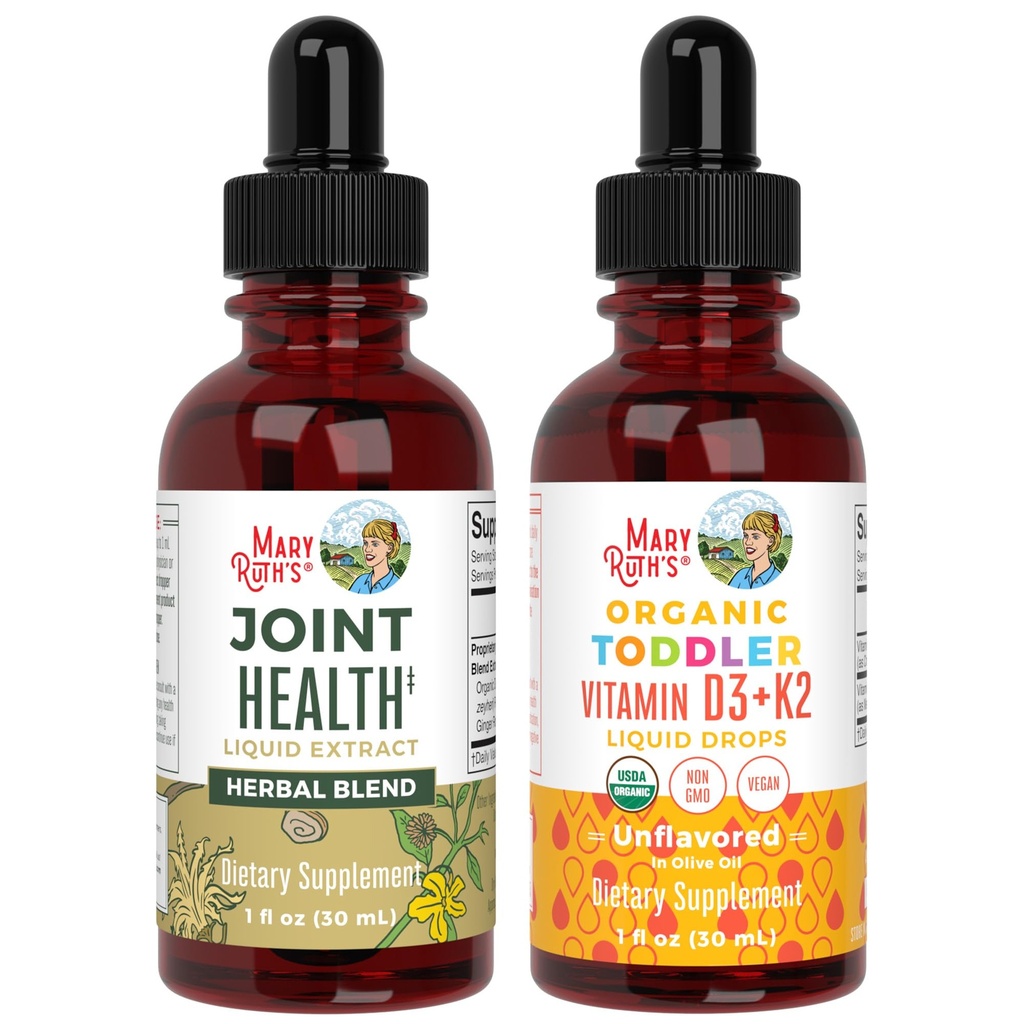 MaryRuth Organics Joint Health Liquid & Vitamin D3+K2 Drops for Toddlers | USDA Organic & Clean Label Project Verified® | Vitamine per Calcio, Giunti e Supporto Bone | Vegan, Non OGM, Gluten Free