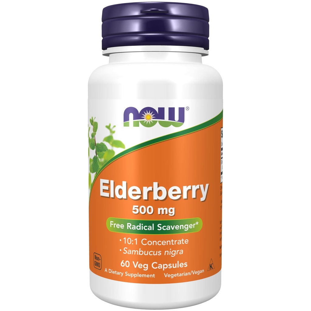 NOW Integratori alimentari, Elderberry (Sambucus nigra)500 mg, 10:1 Concentrato, 60 capsule di veg