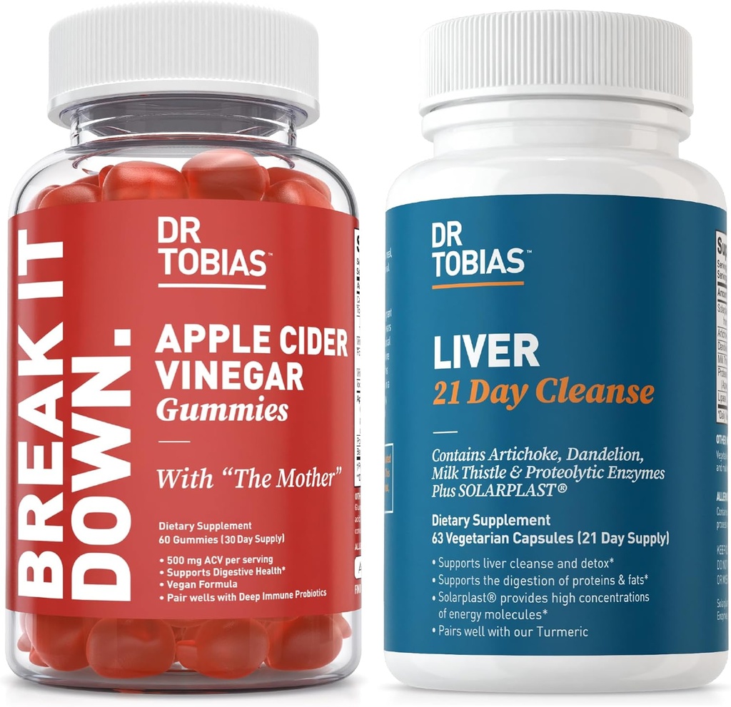 Dr. Tobias Liver 21 giorno Cleanse e Apple Cider Vinegar Gummies - Supporta la salute digestiva e fegato Detox, Vegan, Non OGM
