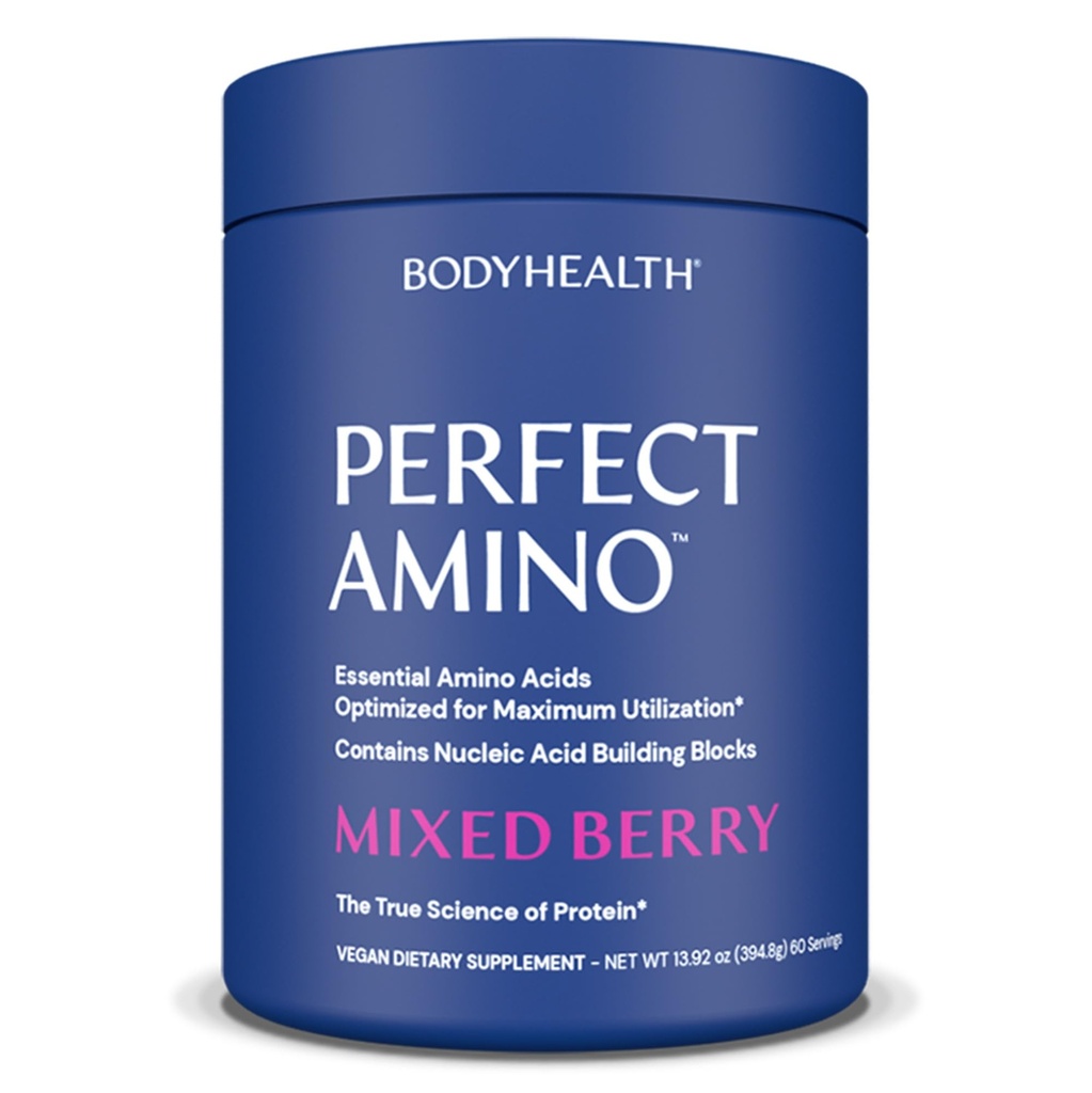 BodyHealth PerfectAmino Powder - BCAA e EAA Polvere per pre e post allenamento - Aminoacido Energy Drink per gli uomini e le donne per sostenere muscolare magra e recupero - Bacche miste - 60 Serve