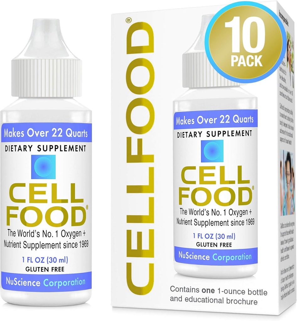 Ossigeno di Cellfood Boost - 1 fl oz, 10 Pack - Supplemento di ossigeno liquido per il drenaggio linfatico, Altitude Sickness, Jet Lag, Fatigue, Headaches & Energy - Gluten Free, Cert. Kosher