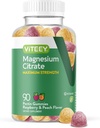 VITEEY Magnesio Gummies per adulti - 255mg di Magnesio Citrato Gummy per calma, sonno, Nerve & Muscle Function Support - Vegan, Gluten Free - 90 Count
