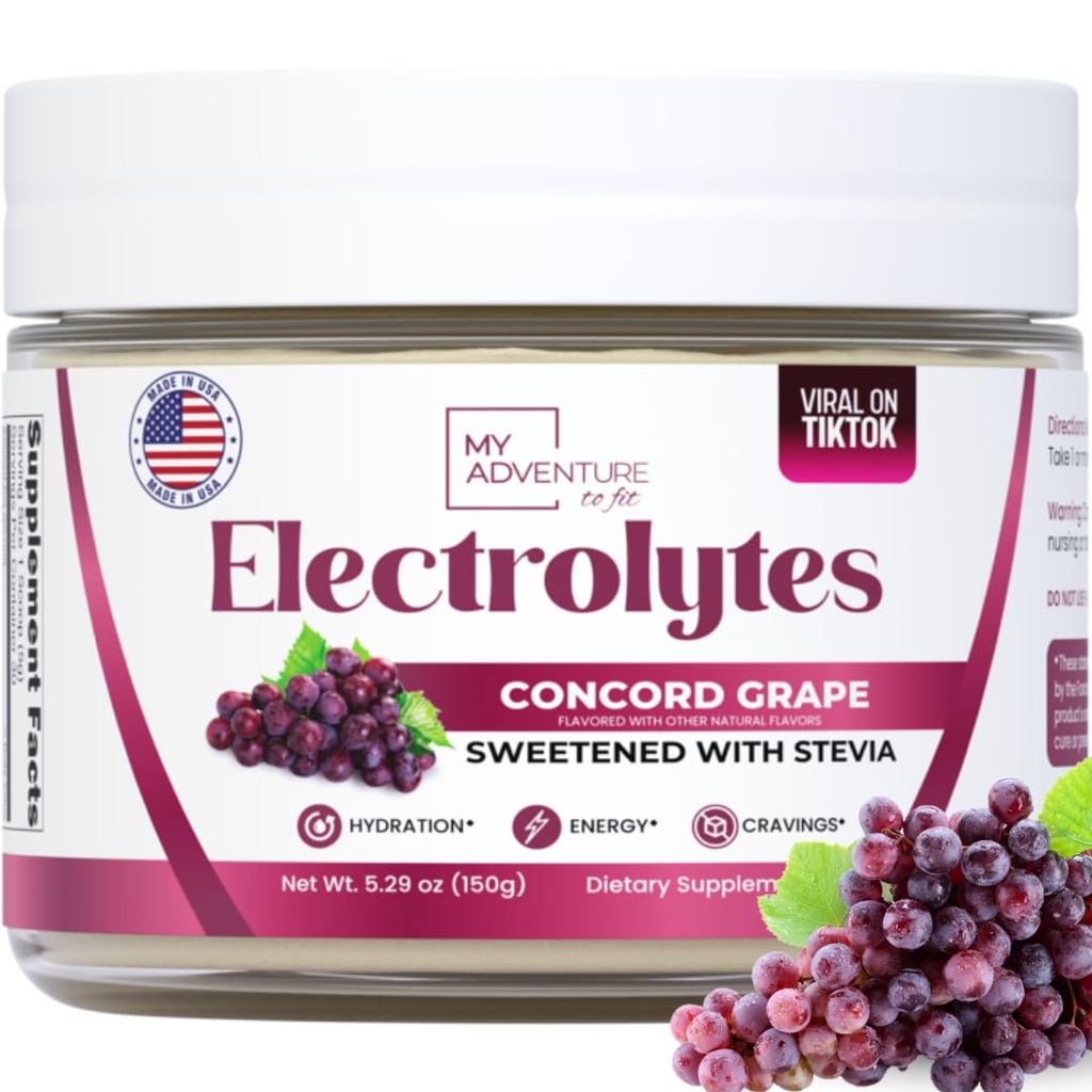 Zucchero Zero - Polvere di elettroliti d'uva Concord - Idratazione molto rinfrescante - Caffeina Energia libera con tutti gli ingredienti naturali - Vegan, Keto & Paleo - Miscela di bevanda di elettroliti senza zucchero - 30 Serve