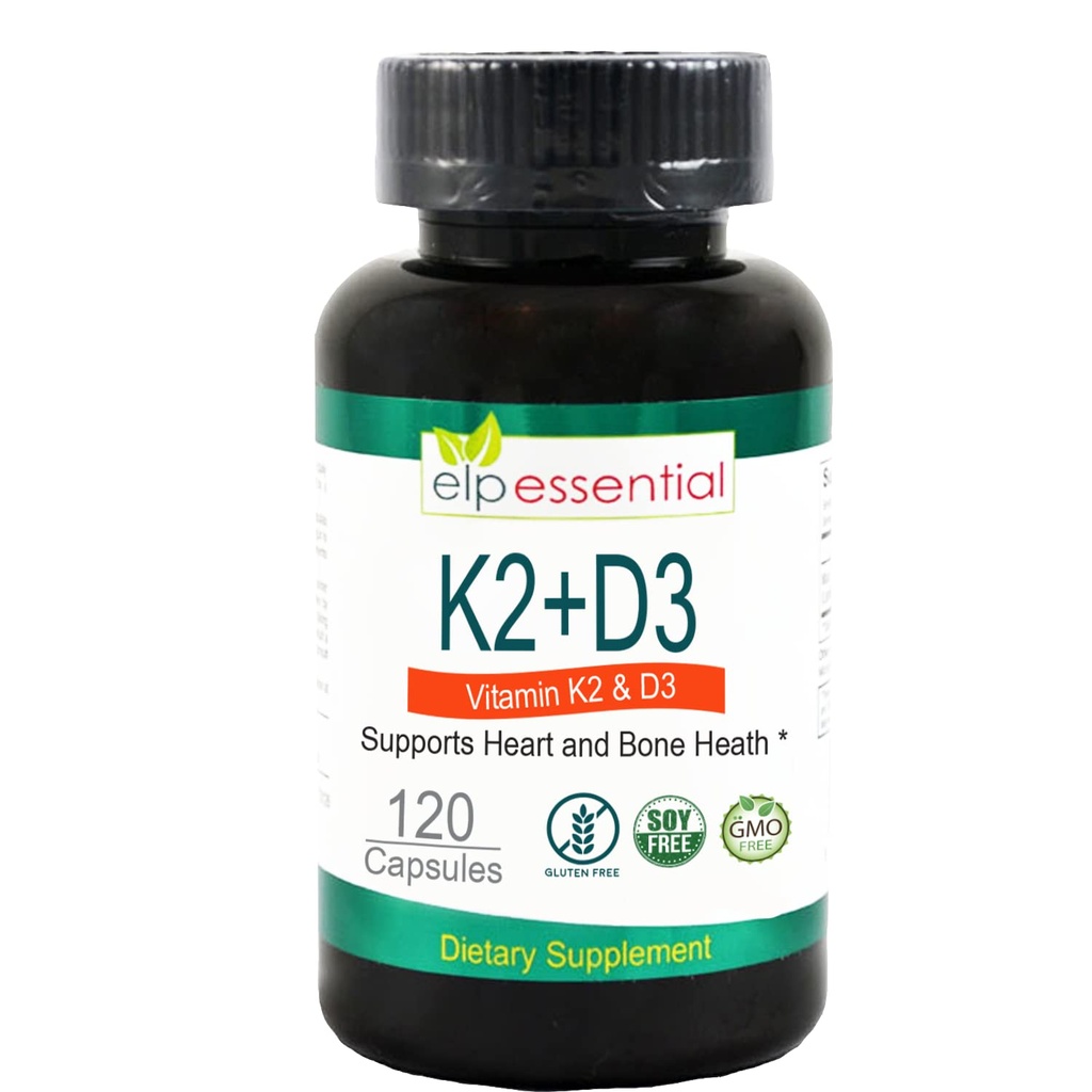ELP vitamina ESSENTIALE K2 con D3 Supplemento Bone e salute del cuore,Capsules K2+D3 Vitamine 120 capsule
