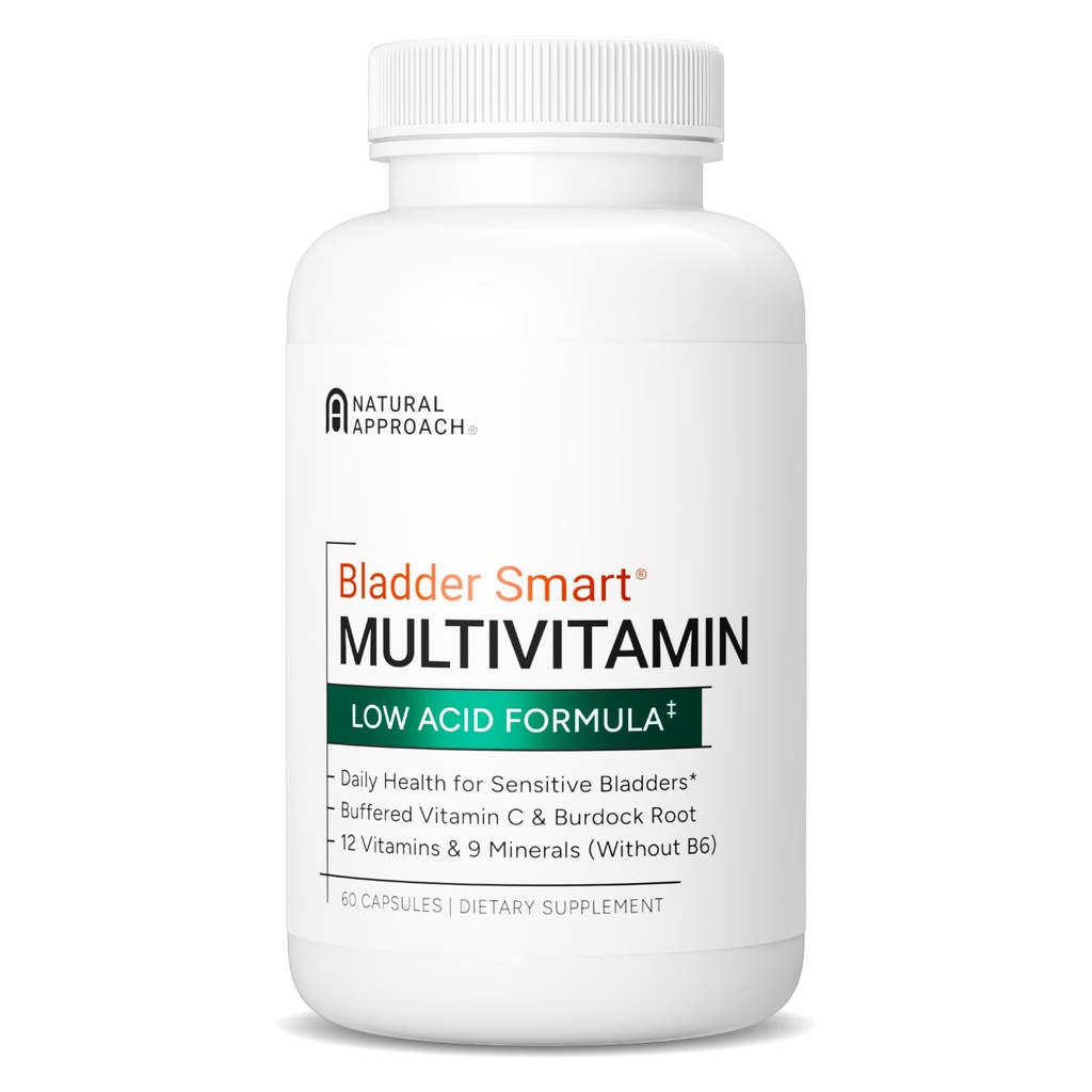 Multivitamina a basso contenuto di acidi per vesciche sensibili | 12 vitamine & 9 minerali | Radice di vitamina C & Burdock tamponata | Stati Uniti Prodotto | 60 capsule