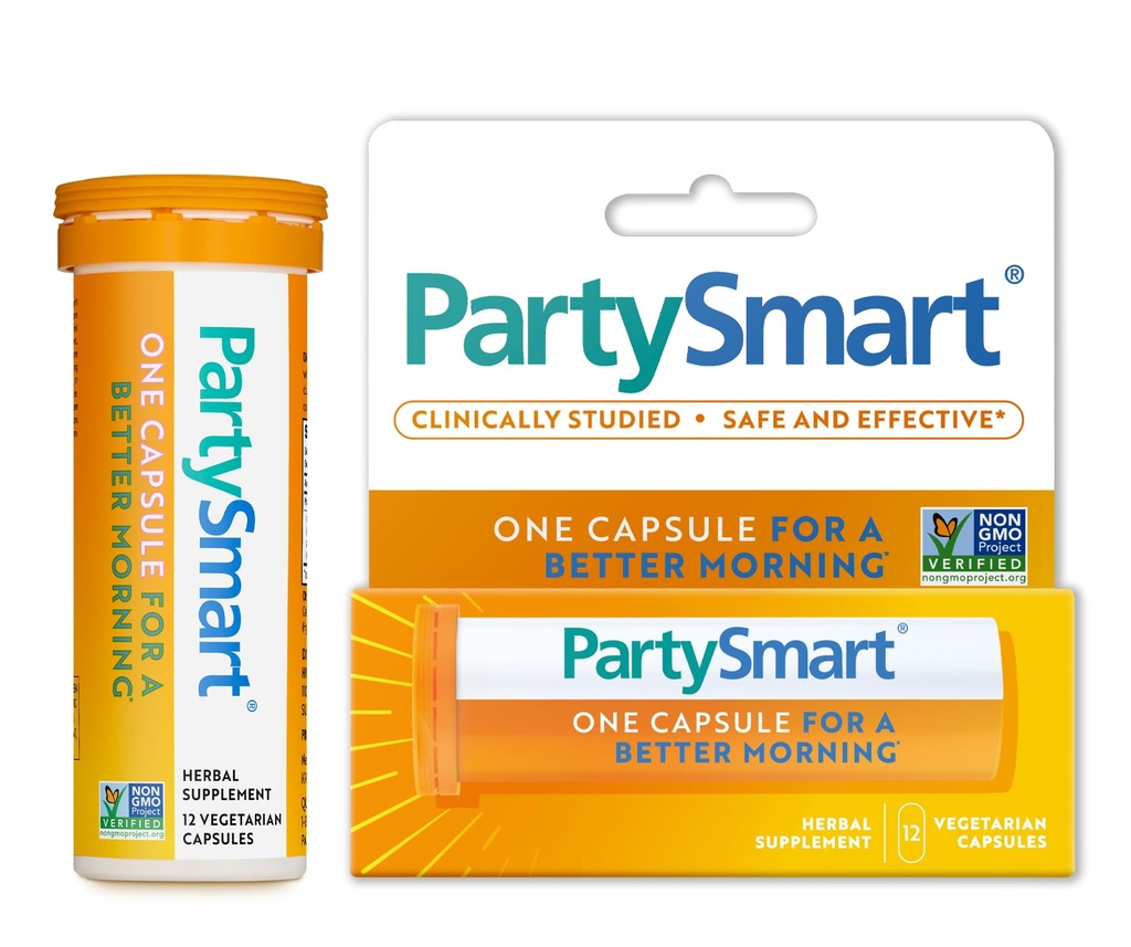 Himalaya PartySmart, 12 Capsule Tube - Alcohol Breakdown Liver Support for a Better Morning After Drinking - Plant Based, Vegan, Non-OGM, Gluten Free, Clinically Studied