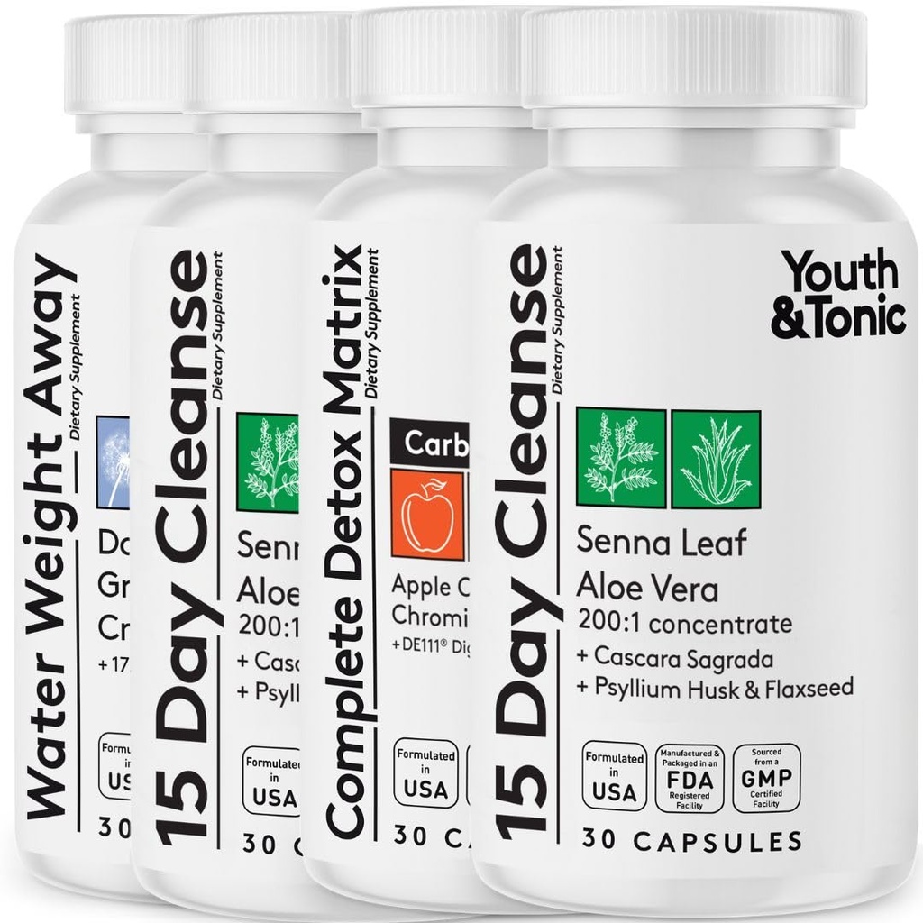 4pk per la perdita di acqua, Bloating, Stomach piatto, Puffiness w Aceto di sidro di mele, Foglia di senna, Glucomannan, Cromo, Probiotic 120 pillole