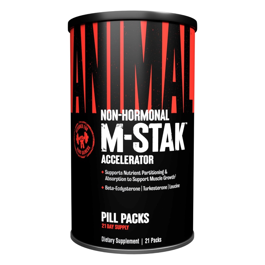 Animale M-Stak - Muscle Builder e supplemento di guadagno di massa anabolizzanti per culturismo - crescita muscolare magra, Amino Complex e Pre energia di allenamento, 21 pacchetti