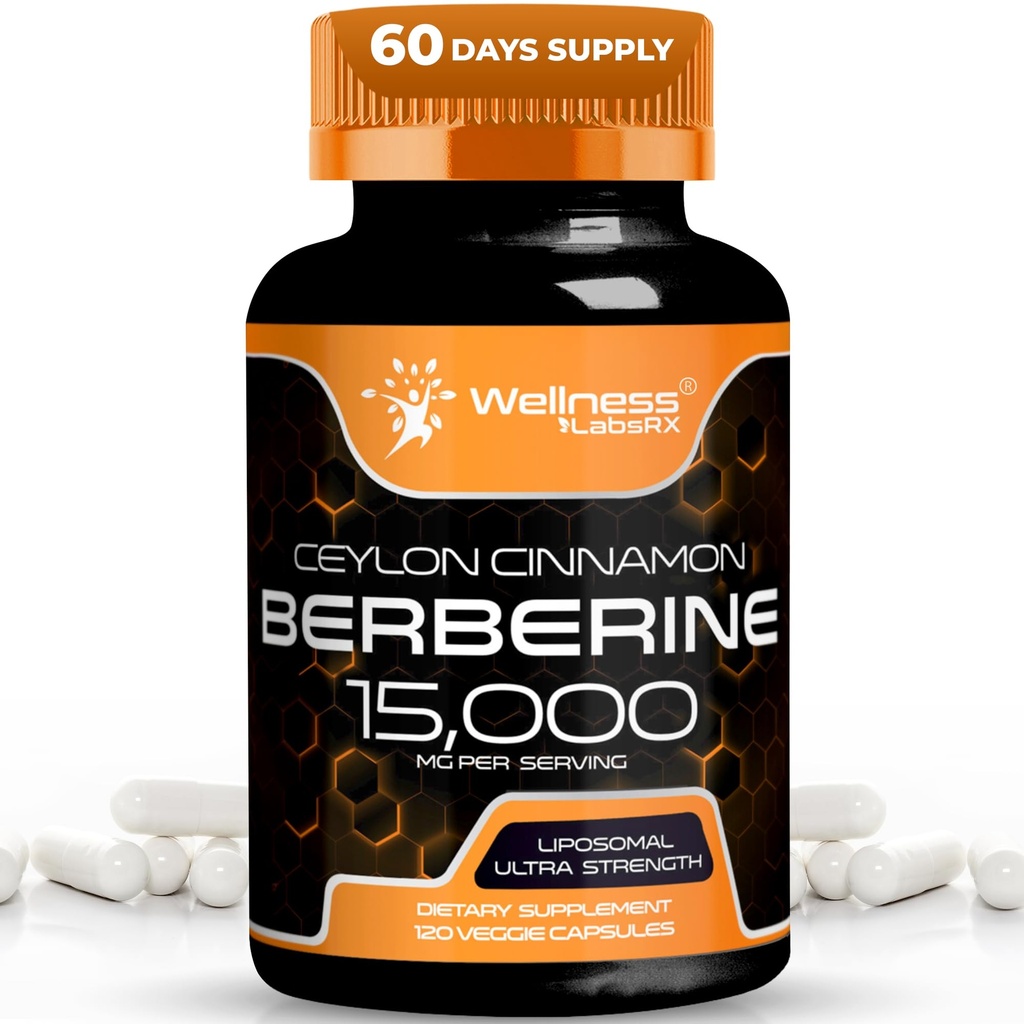 BENESSERE LABSRX Berberina Supplemento 15.000mg - Berberina con cannella di Ceylon, capsule di sostegno benessere generali - 120 capsule (pacchetto di 1)