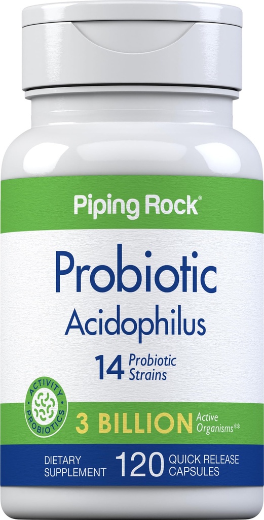 Piping Rock Probiotic Acidophilus capsule per le donne e gli uomini | 3 miliardi di culture dal vivo | 120 pillole | 14 Strains Supplement | Non OGM, Gluten Free