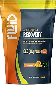 Fluid Recovery, Post-Workout Drink Mix, Whey Isolate Protein, L-Glutamina, Carbi, Tutti gli ingredienti naturali, senza glutine, senza lattosio (frutta tropicale)