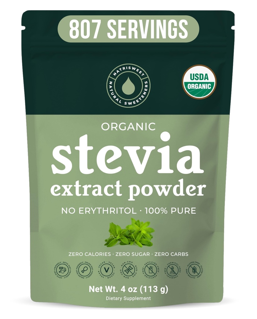 Polvere di Stevia pura organica al 100%, 4 oz, Cravings dolci di Satisfies, abbassa i livelli di zucchero nel sangue per diabetici, estratto di stevia in polvere Bulk per una migliore cottura e bevande, 800+ Serve di NatriSweet