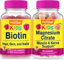 WellYes Biotin Kids + Magnesium Citrate Kids, Gummies Bundle - Grande degustazione, Integratore di vitamina, Senza glutine, OGM libero, Gomma masticabile