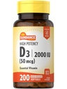 Sundance High Potency D3 2000 IU | 200 Softgel a rilascio rapido | Formula di vitamina essenziale | Supplemento gratuito non OGM e Gluten