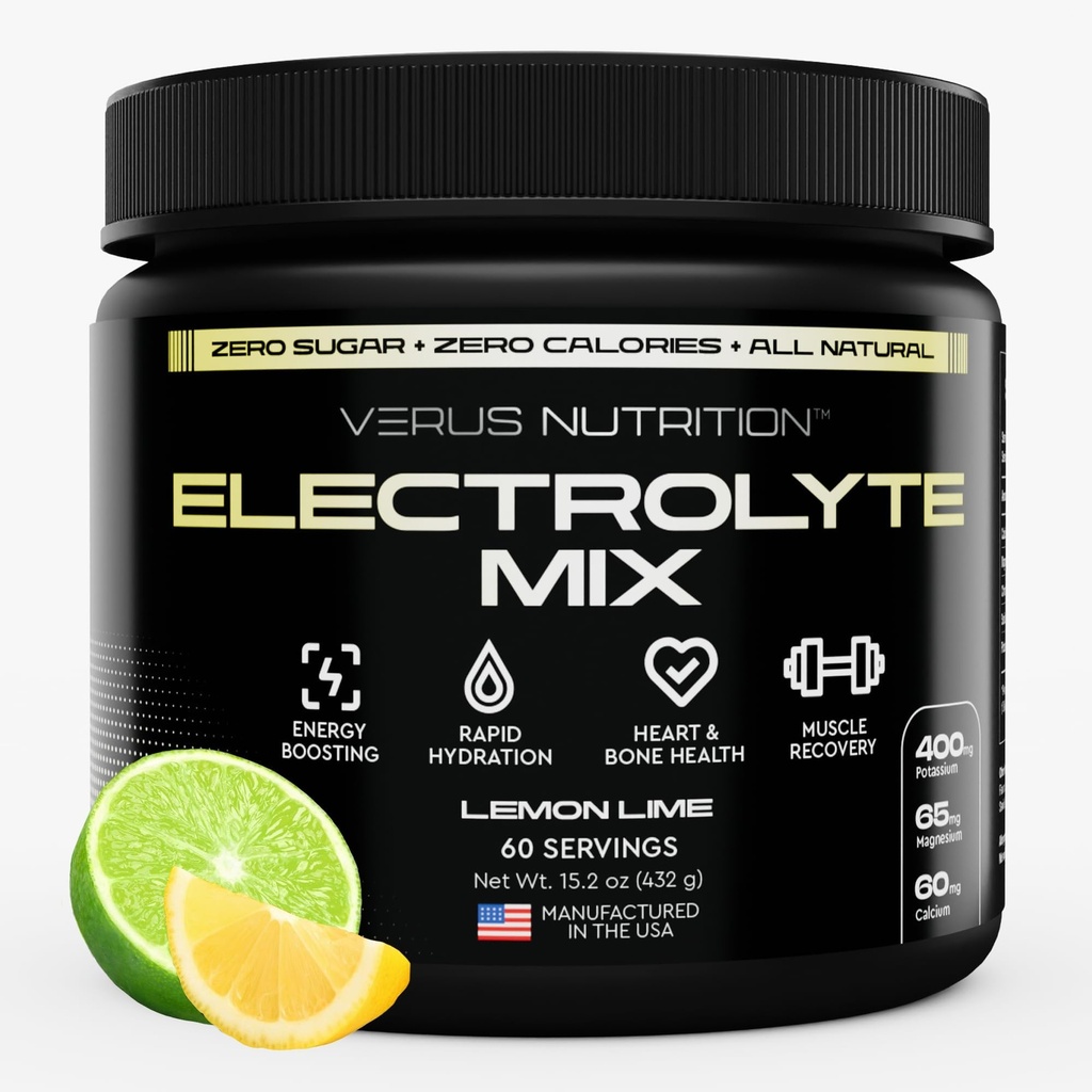 Polvere di idratazione di calorie zero senza zucchero | Elettroliti senza zucchero per il digiuno, Keto & Vegan | Miscela di elettrolita naturale, 60 Serve (Lime di lemone)