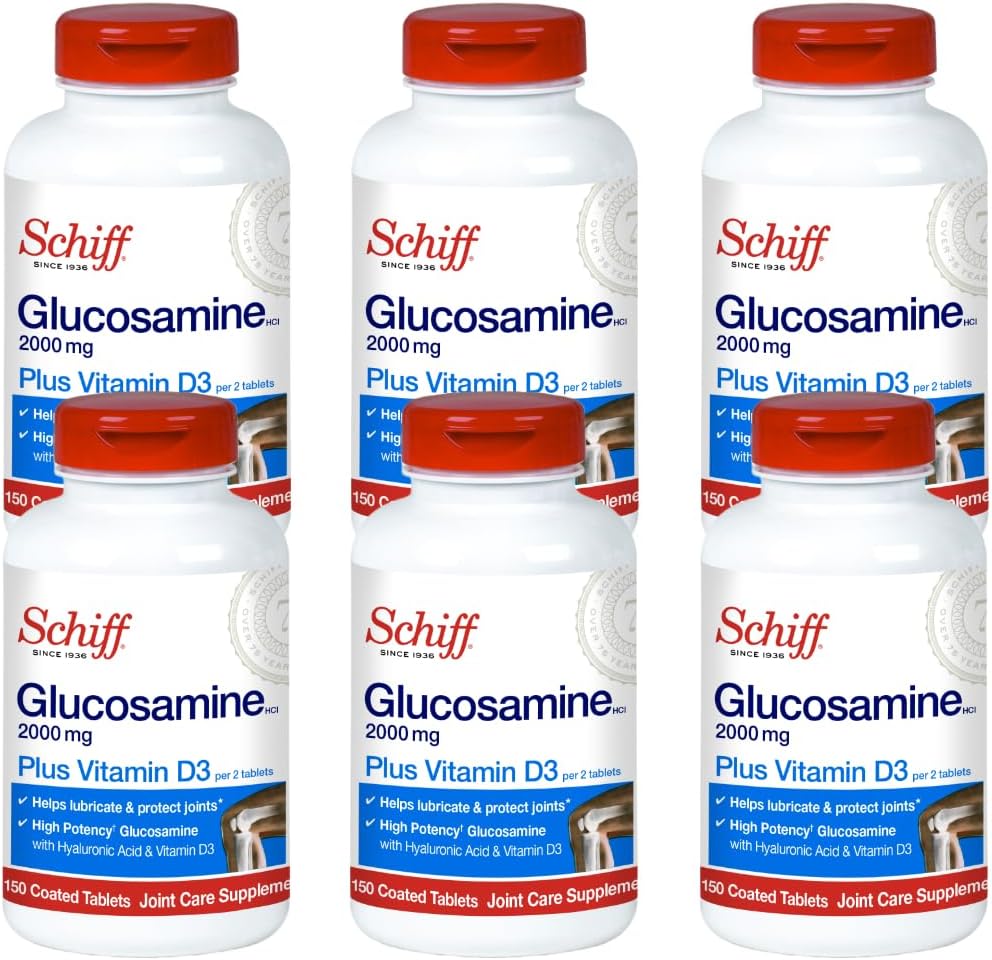 Schiff Glucosamine 2000 mg con vitamina D3 e acido ialuronico, 150 compresse - Integratore congiunto (Pacchetto di 6)
