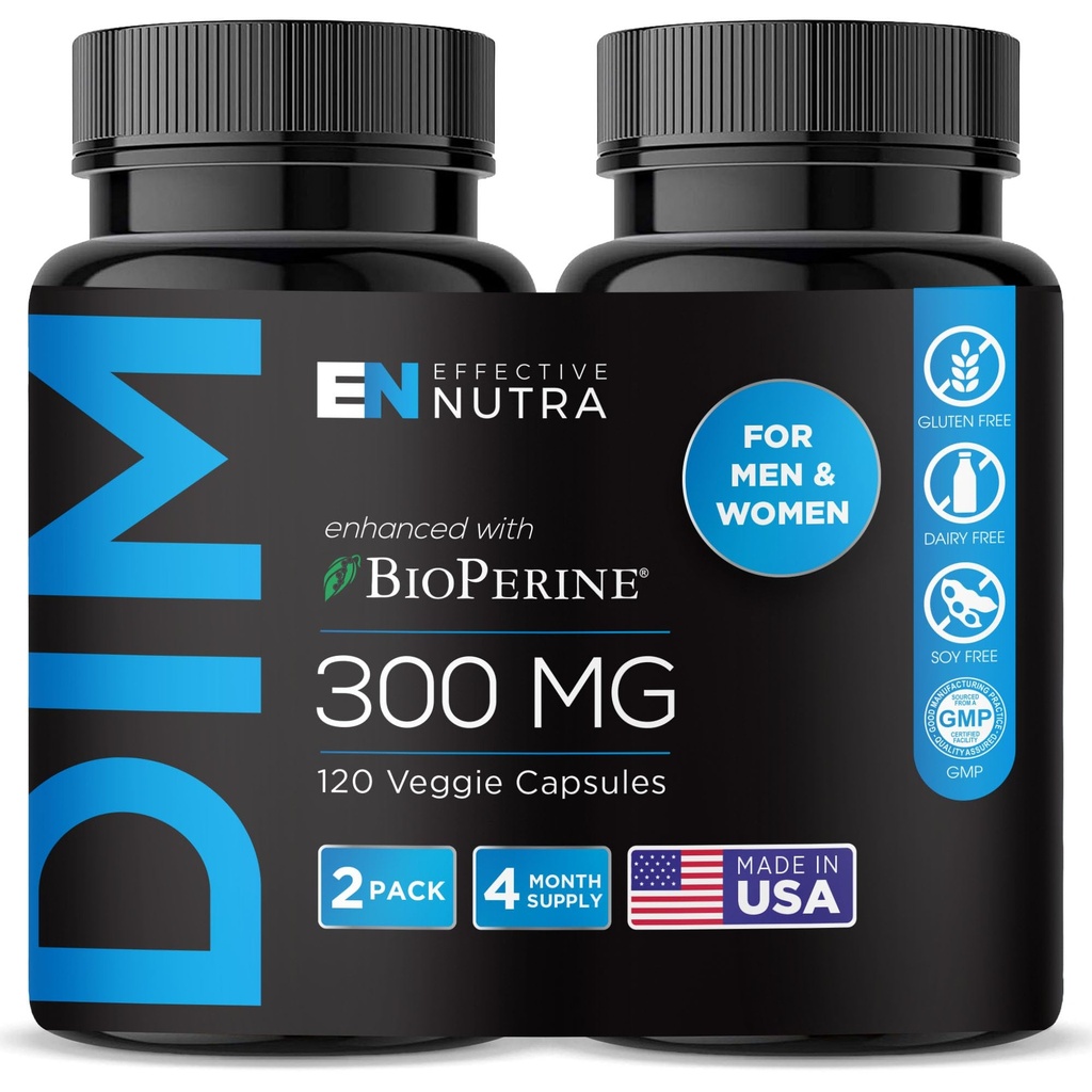 Integratore EFFECTIVE NUTRA Dim 300mg con BioPerine - Blocco Estrogeno Extra Forza per Uomini & Donne - Supporto Ormone & Metabolismo - Alimentazione 4 Mesi