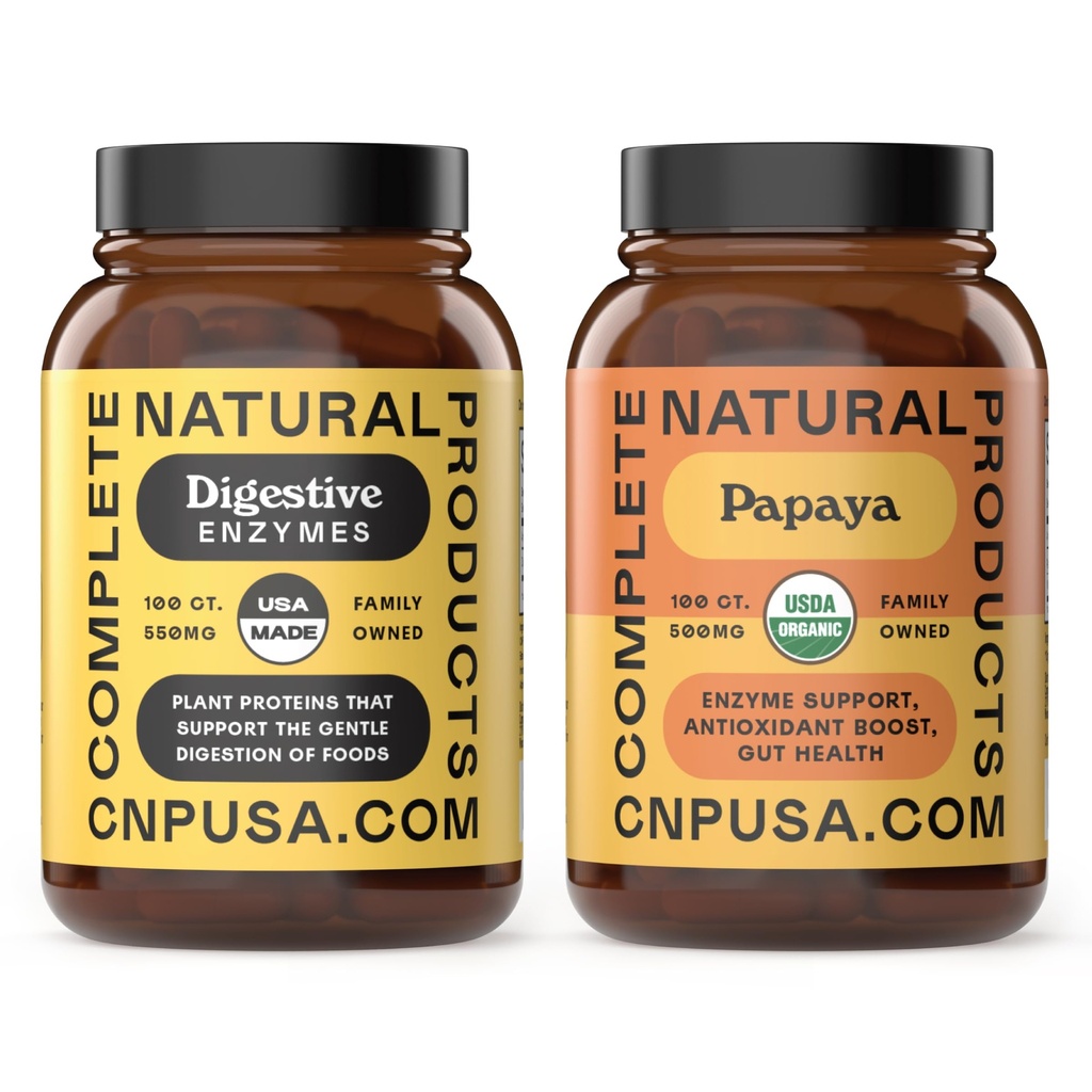 Prodotti naturali completi Organic Papaya Enzymes 100 Capsule &amp; Enzimi Digestivi 100 Capsule Bundle