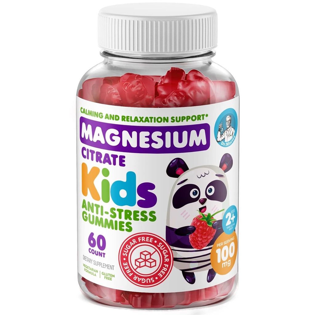 DR. MORITZ Gummie di Magnesio calma senza zucchero per bambini e adulti - Gummie di Magnesio per bambini non OGM - Sapore di lampone - 1-Pack (conto 60)