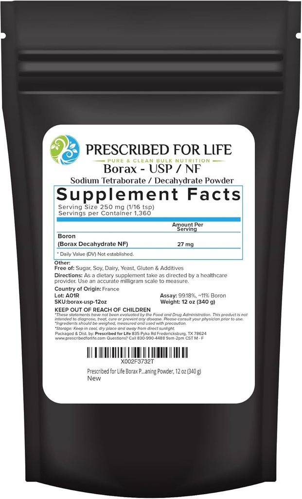 Prescritto per la polvere di vita di Borax, puro USP NF Grade tutta la polvere naturale di Borato di sodio, Booster di pulizia domestica, attivatore sottile e polvere di pulizia multiuso (12oz / 340g)