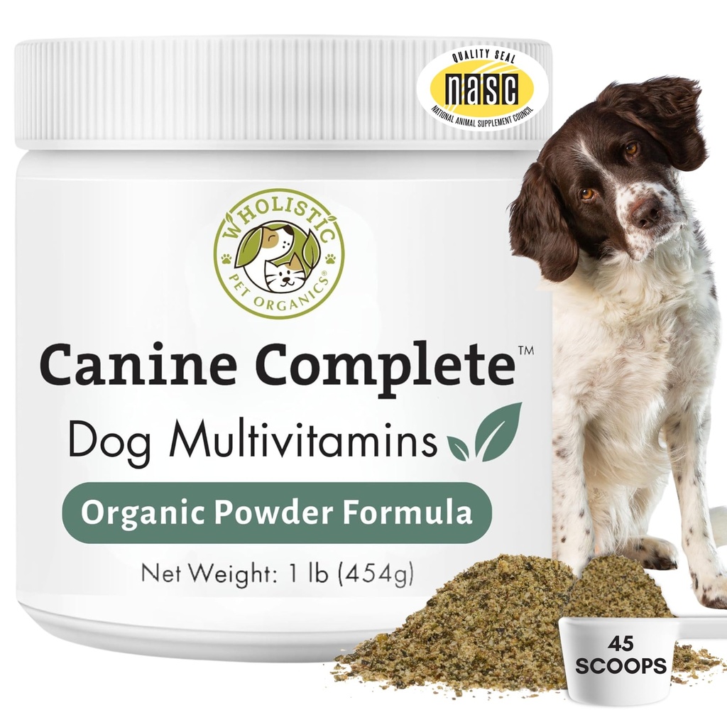 Canina completa Wholistic Pet Organics Canine - Cane Multivitamin Polvere - 1 Lb - Vitamine e Supplementi quotidiani per alimenti fatti in casa - Sistema immunitario, Pelle, Cappotto & Salute complessiva - Piccola e Grande Razza