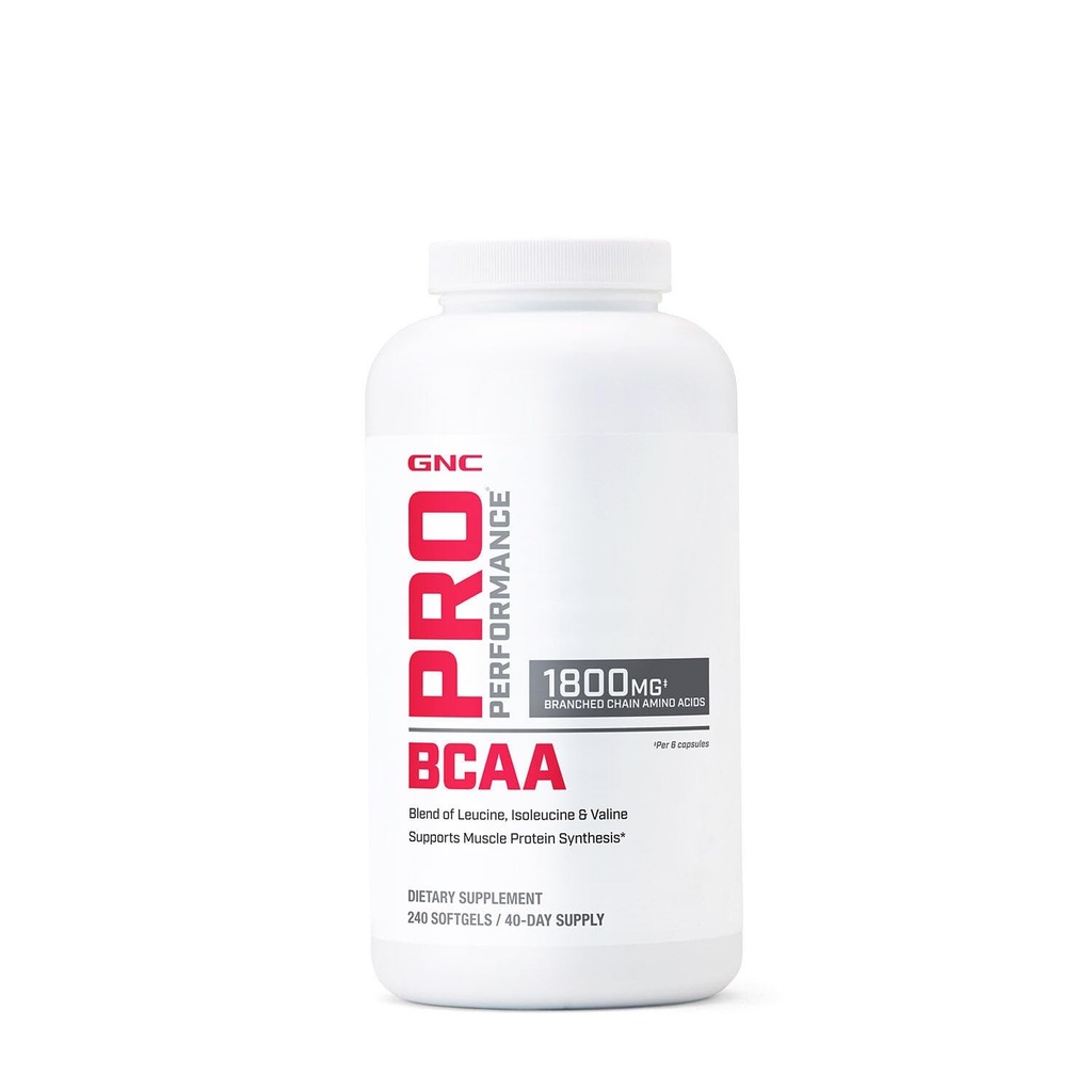 GNC Pro Performance BCAA 1.8g, 3rd Party Testato supplemento per uomini e donne, aminoacidi a catena ramificata, aminoacidi essenziali supporta la sintesi proteica muscolare, 240 Softgels, 40 SVG