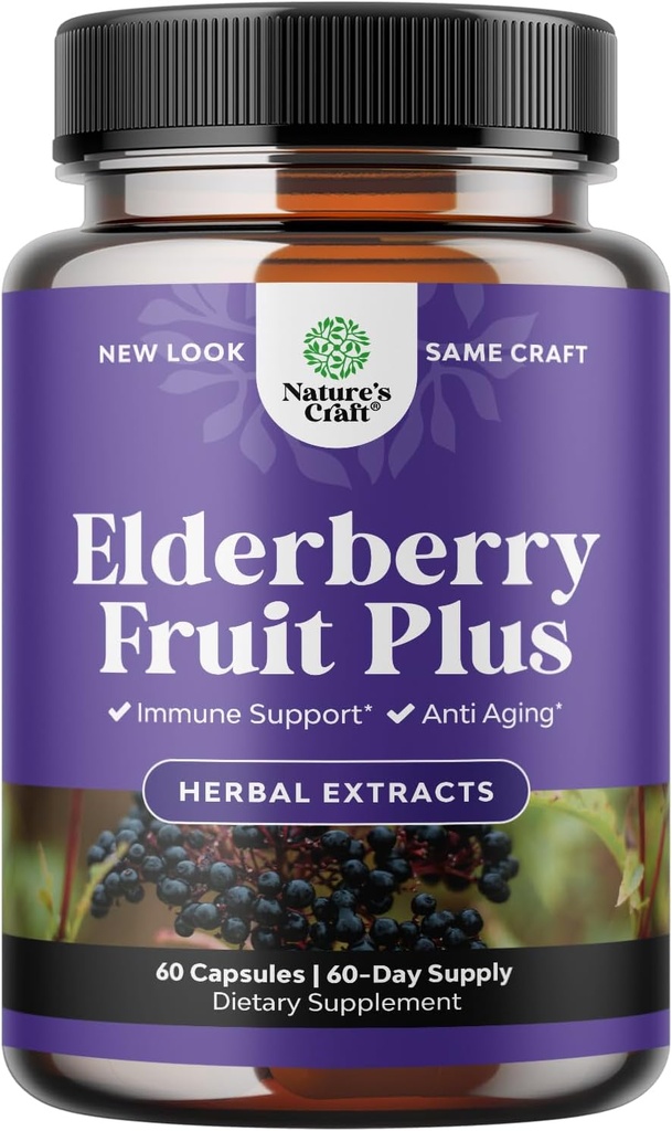 Black Elderberry Capsules Antiossidante Supplemento - Elderberry Immune Support Skin Supplement con Vitamine Skin e Sambucus Extract - Supporto di sistema immunitario