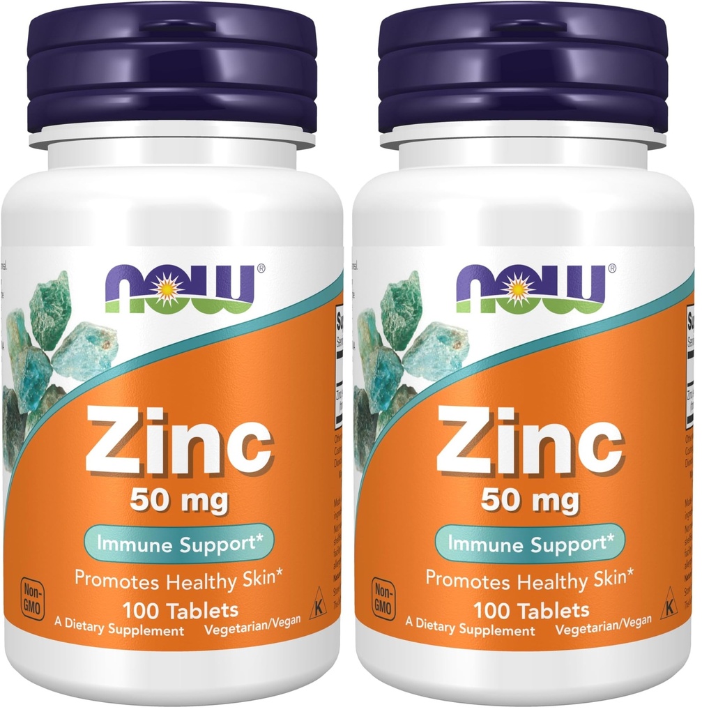 NOW Integratori alimentari, Zinco (Zinc Gluconate) 50 mg, Supporta funzioni enzime*, Supporto immunitario*, 100 compresse (Pacchetto di 2)