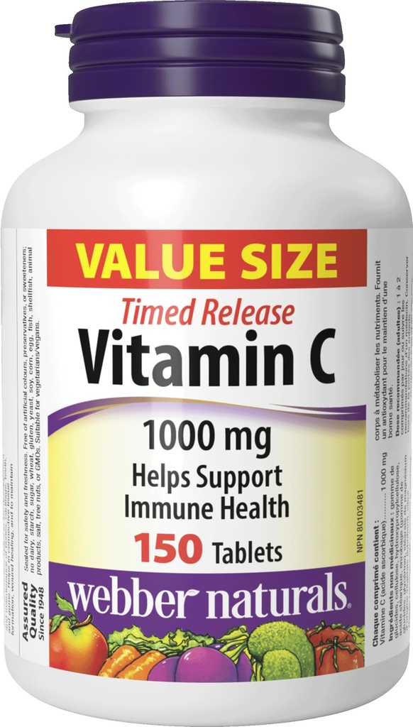 Webber Naturals Vitamina C Timed Rilasciare 1000mg, 150 schede