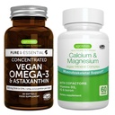 Vegan Omega-3 + Calcium & Magnesio Complesso Vegan Bundle, EPA sostenibile & DHA Algae olio 1340mg + 2:1 Complesso minerale basato sulle piante, di Igennus