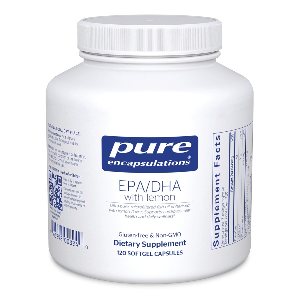 Pure Encapsulations EPA/DHA con Lemon | Ultra-Pure, Concentrato di olio di pesce distillato molecolare con Lemon | 120 Softgel Capsule