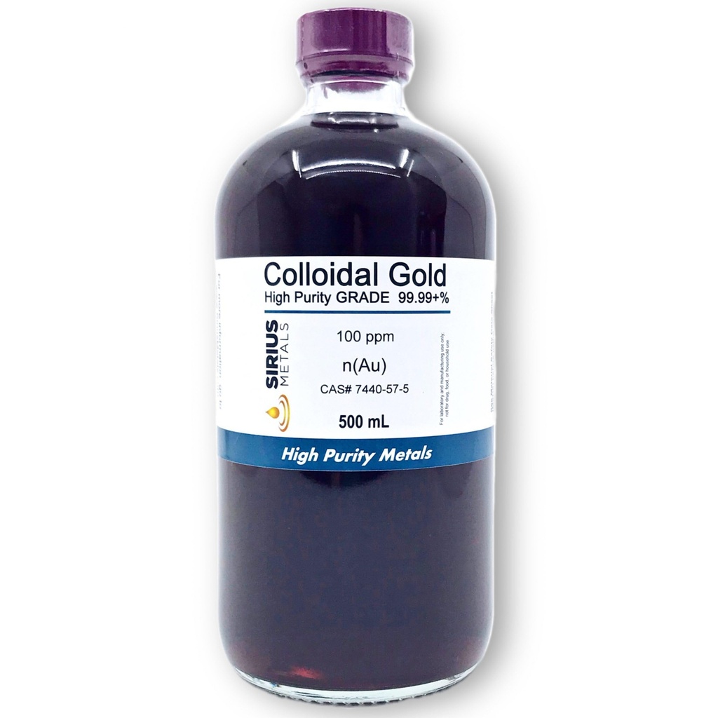True Colloidal Gold (100 ppm) - 99,99+% Purezza - 500 mL (16.9 Fl Oz) in una bottiglia di vetro trasparente