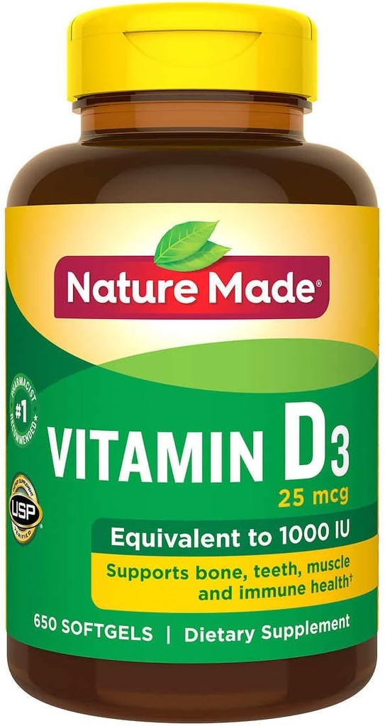 Vitamina D3 25 mcg., 650 Softgels