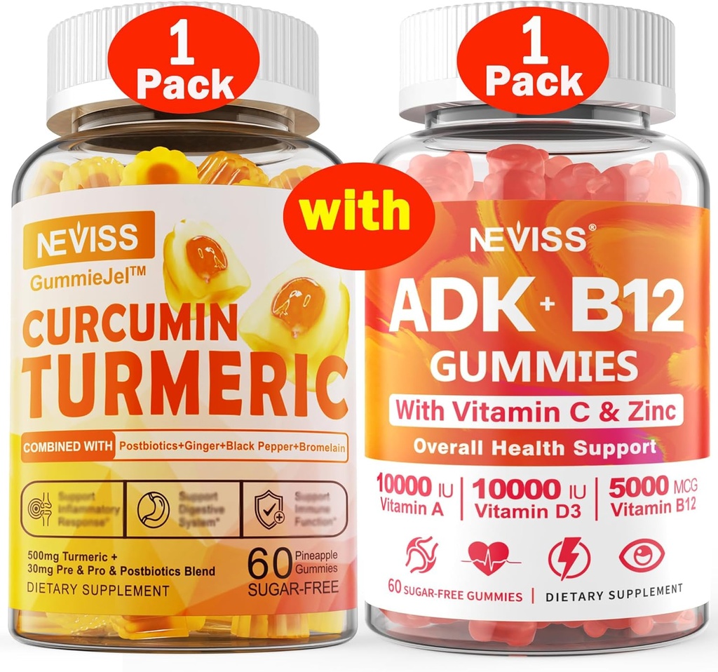 1Pack curcumina curcuma riempita Gummies + 1Pack vitamina ADK con B12 Gummies