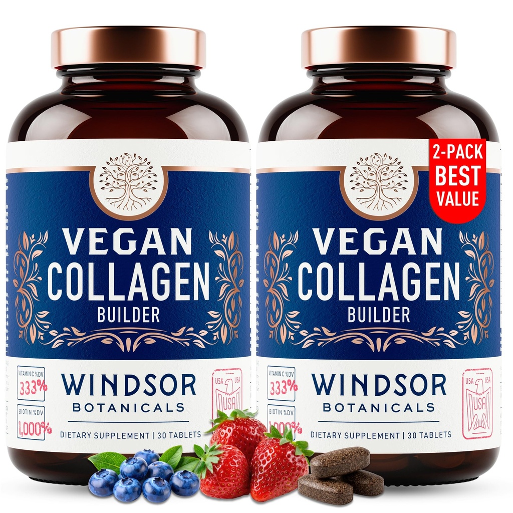 Collage vegano per le donne e gli uomini - Superfood organico, aminoacidi Glicina, Lysine, Proline per la pelle sana, capelli, chiodi - Integratori di Booster di collagene a base vegetale - 60 pillole vegetariane senza glutine