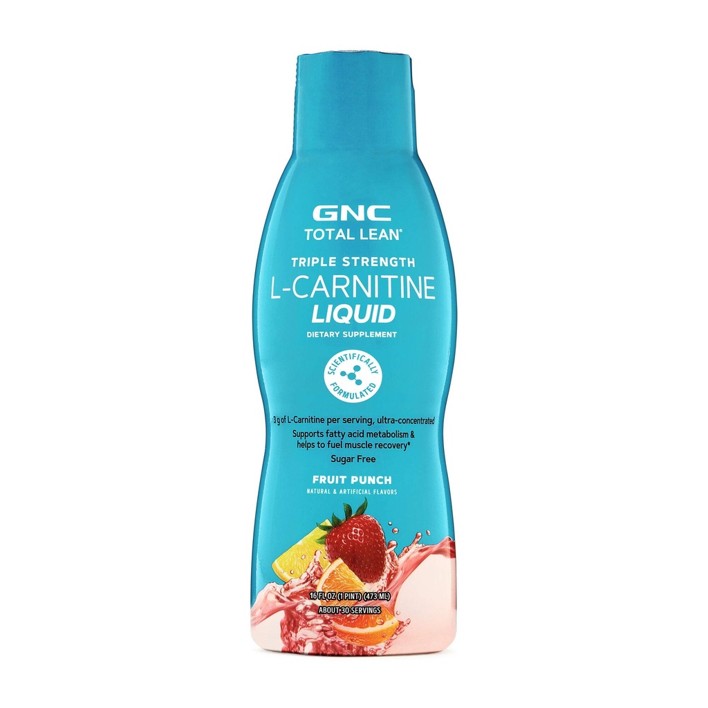 GNC Total Lean Triple Strength L-Carnitine Liquid | Supporta il metabolismo dell'acido grasso e aiuta al recupero del muscolo del combustibile, Sugar Free | Fruit Punch | 16 fl.oz