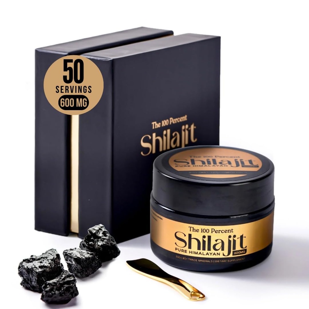 Shilajit dell'Himalaya puro per uomini e donne 600mg, 50 Serve - Grado d'oro, test di laboratorio incluso, massimo potere acido Fulvico con 85+ minerali del vassoio estratti dall'alta quota