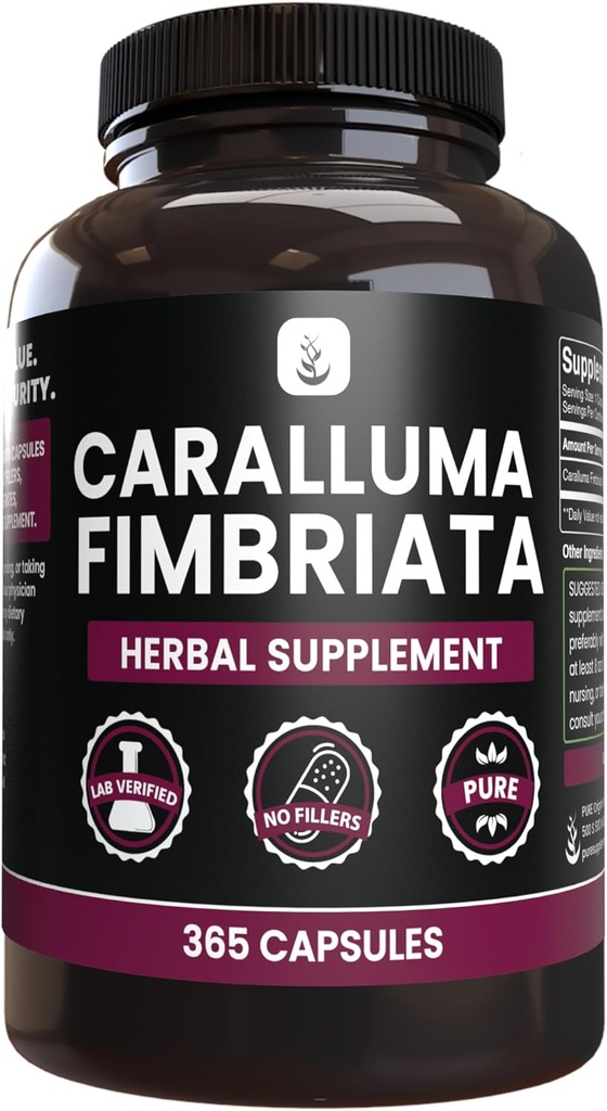 PURE ORIGINAL INGREDIENTI Caralluma Fimbriata (365 capsule) No Filler di Magnesio o Riso, Sempre Pure, Lab verificato