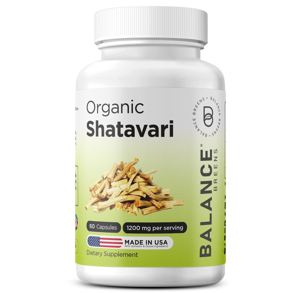 Shatavari organico 1200mg, 60 capsule - Lattazione Support Vitamine, Equilibrio ormonale per le donne, Asparagus Racemosus Root