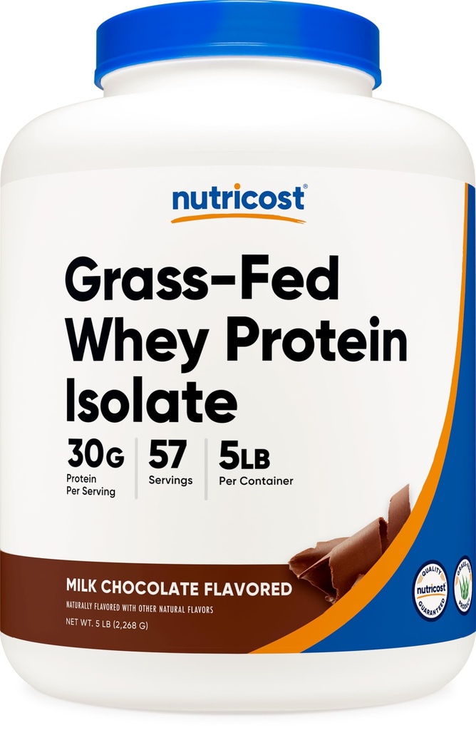 Nutricost Grass-Fed Whey Protein Isolate (Chocolate) 5LBS - Non-GMO, Gluten Free, Sapori naturali