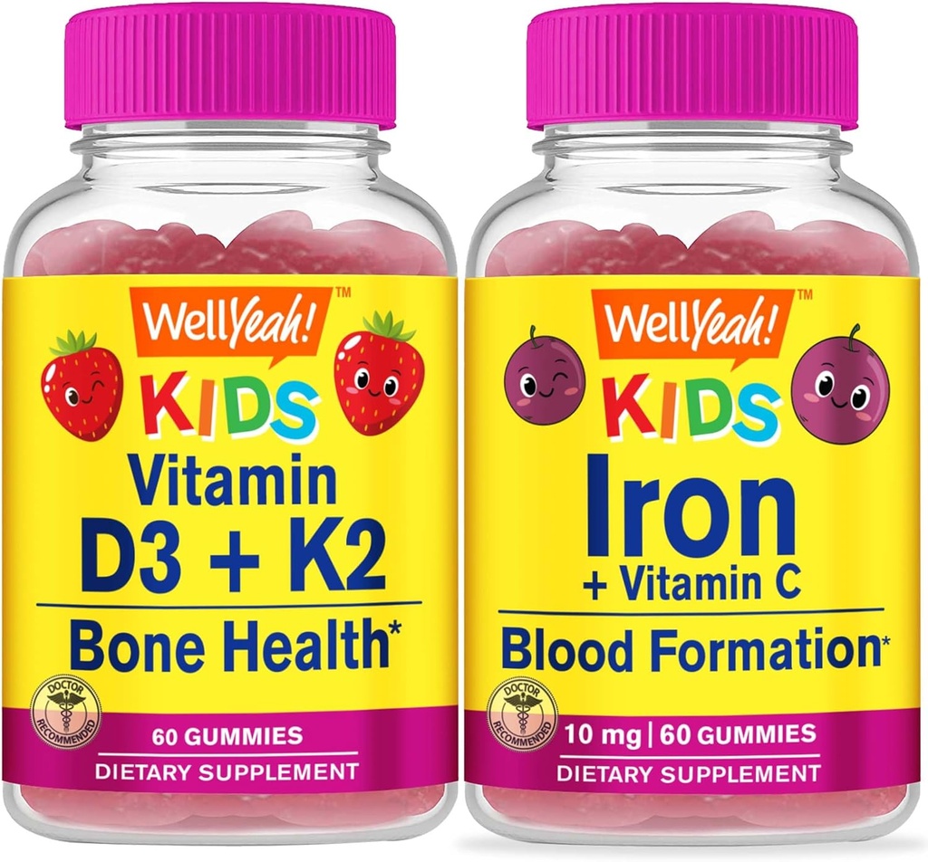 BeneSì Vitamina D3+K2 Bambini + Ferro + Vitamina C Bambini, Gummies Bundle - Grande Degustazione, Integratore di vitamina, Senza glutine, OGM Libero, Gomma masticabile