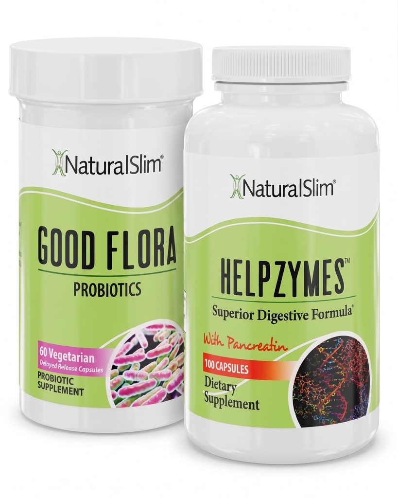 NaturalSlim Digestive Health Bundle – Buona Flora & Helpzymes - Potenti Probiotici e potenti enzimi digestivi per una migliore digestione e assorbimento dei nutrienti alimentari