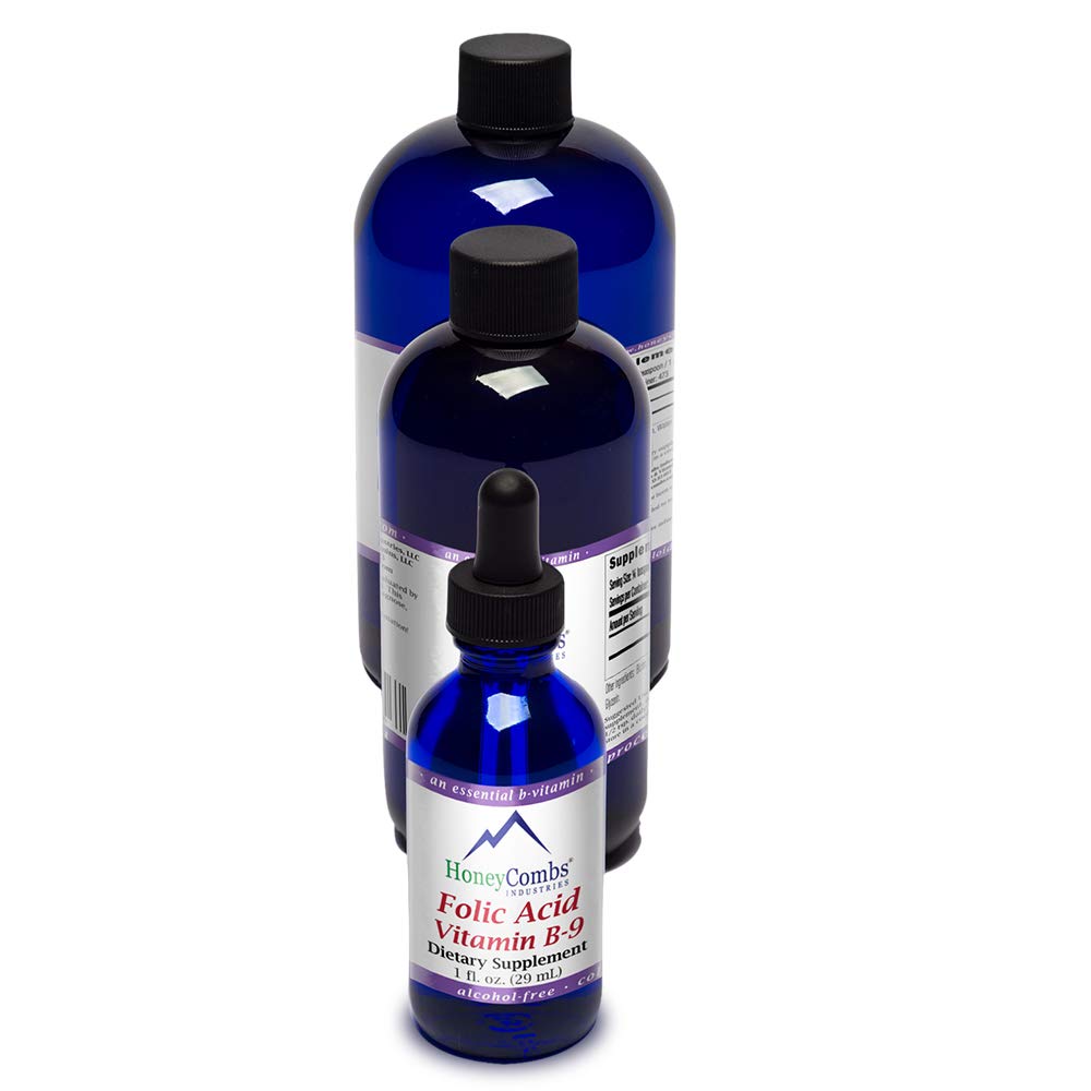 HoneyCombs Vitamina B9 Gocce liquide - Supplemento acido folico di vitamina B9 ad alta potenza per le donne - Mantenere fegato sano, gravidanza, &amp; salute generale - Gocce di vitamine vegane pressate a freddo (16 Fl oz)
