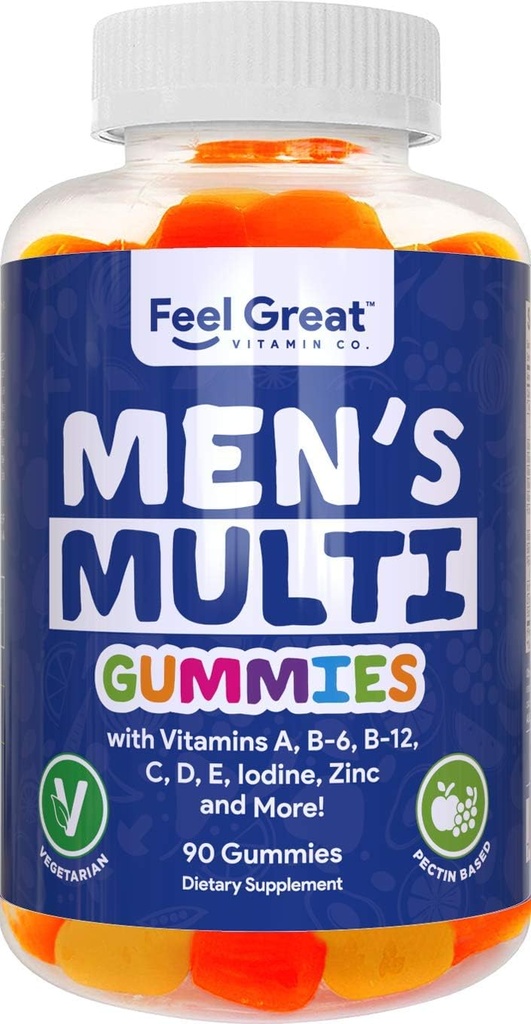 Gummie Multivitaminiche da uomo, imballate con vitamina A, B-6, B-12, Biotina, C, D3, E, Iodio, Acido Folico, Zinco. Realizzato negli Stati Uniti. 45 giorni di alimentazione