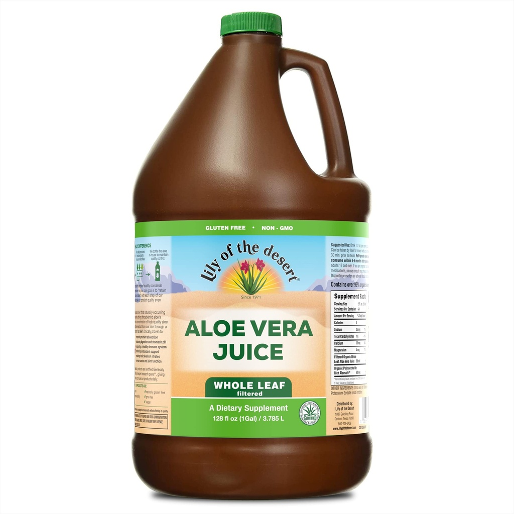Giglio del Deserto Vera Succo - Tutta Foglia filtrata Aloe Vera Bevanda, Succo non OGM Aloe con Vitamine Naturali, Enzimi Digestivi per Gut Salute, Rilievo di Stomach, Benessere, Pelle di Glowing, 128 Fl Oz