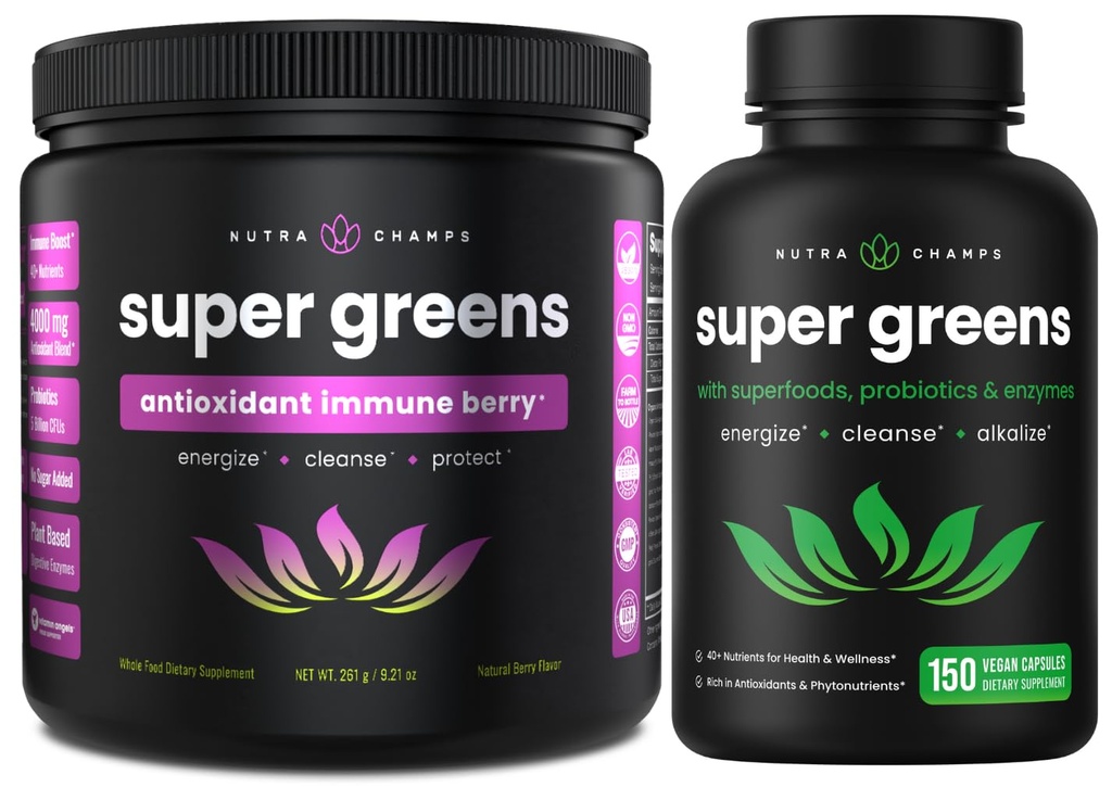 NutraChamps Super Greens Antiossidante Polvere & Super Greens Capsule