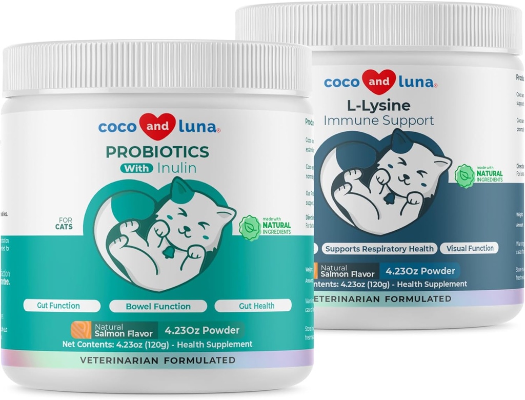 Lysine + Probiotici & Prebiotici per Gatti - Supporto immunitario, Funzione Occhiale, Bowel Funzione & Gut Salute.