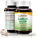Lovita Odorless Aglio Capsule, 5000mg Aglio fresco Equivalente, 1,25% Allicin Extract, Supporta Cuore, Pressione Sangue, Colesterolo & Immune System, Non-GMO, Gluten-Free, 60 Vegan Capsule