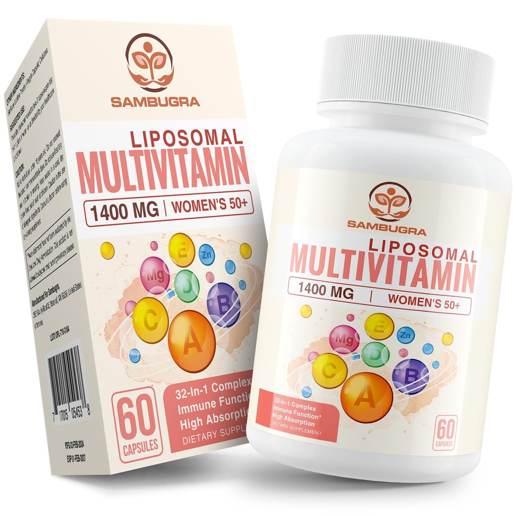Multivitaminico Liposomico per le donne 50+ - Donne Multivitaminico Giornaliero con 32 Ingredienti, CoQ10, Vitamine C, B, D, E per il supporto sanitario Cardiovascolare & Bone - Iron-Free (60 capsule)