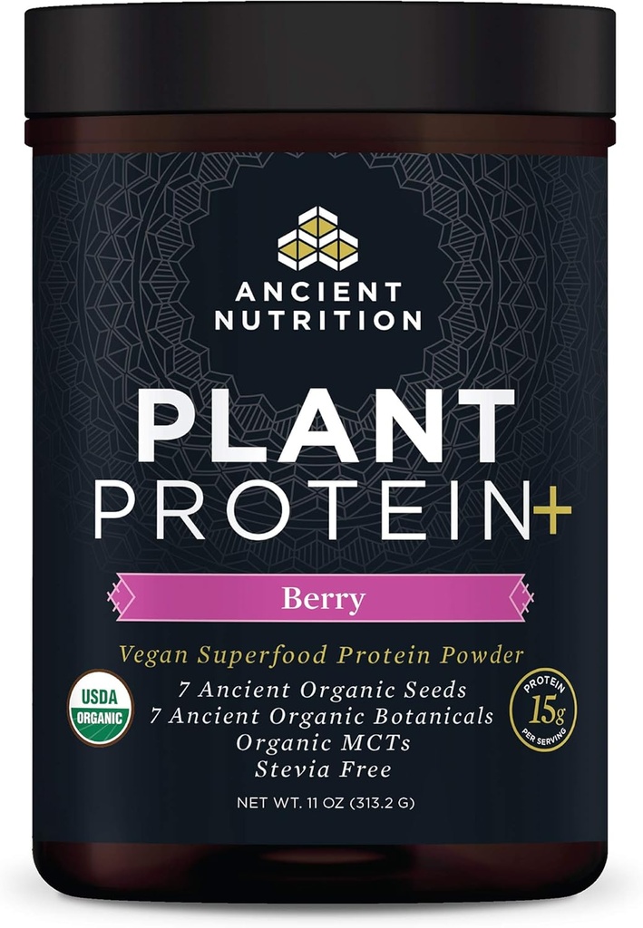 Antica Nutrition Plant Based Protein Powder, Plant Protein+, Berry, Organic Vegan Superfoods Supplement, 15g Protein Per Serving, Great for Protein Shakes, Gluten Free, Paleo Friendly 12 Servings